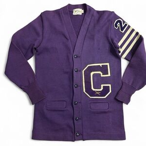 Vintage 1950s Albion Award Varsity Sweater Purple Wool Letterman C USA